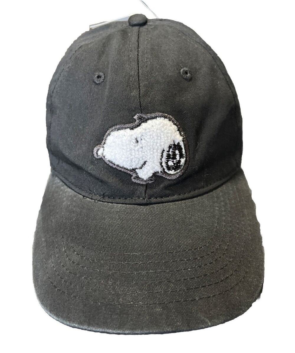 Peanuts Snoopy Baseball Cap Hat Black Chenille Patch Strap Back Cotton OS NEW